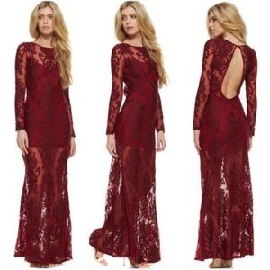 For Love And Lemons Burgundy Backless Lace Dress
